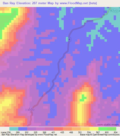 Ban Ray,Laos Elevation Map