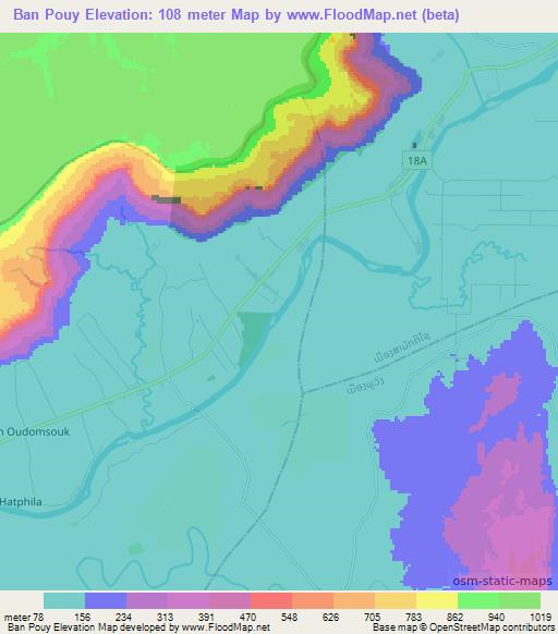 Ban Pouy,Laos Elevation Map