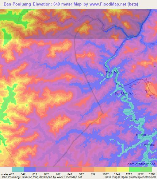 Ban Pouluang,Laos Elevation Map