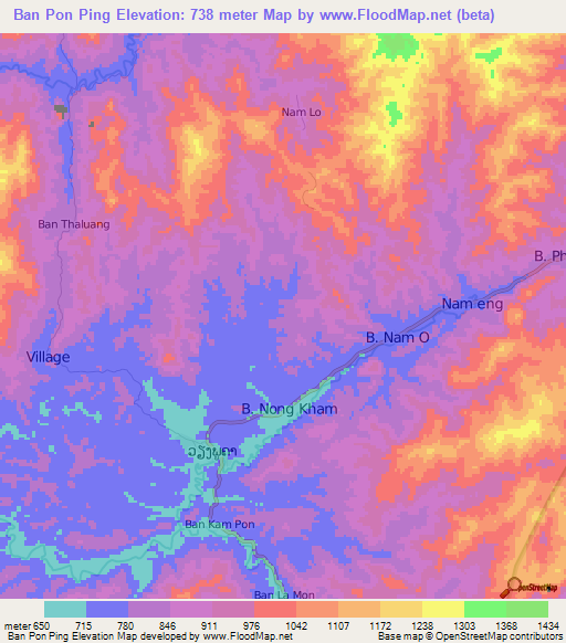 Ban Pon Ping,Laos Elevation Map