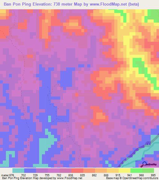 Ban Pon Ping,Laos Elevation Map