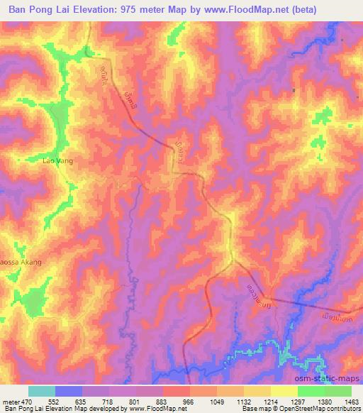 Ban Pong Lai,Laos Elevation Map