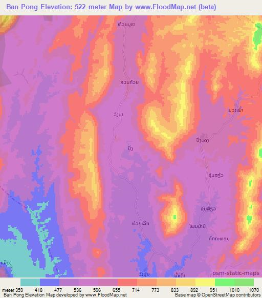 Ban Pong,Laos Elevation Map