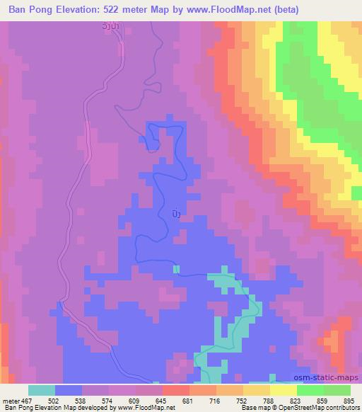 Ban Pong,Laos Elevation Map