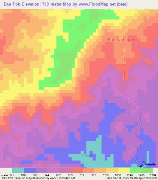 Ban Pok,Laos Elevation Map