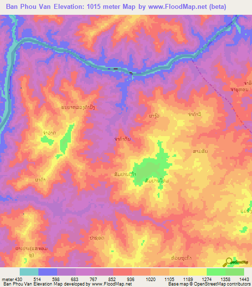 Ban Phou Van,Laos Elevation Map