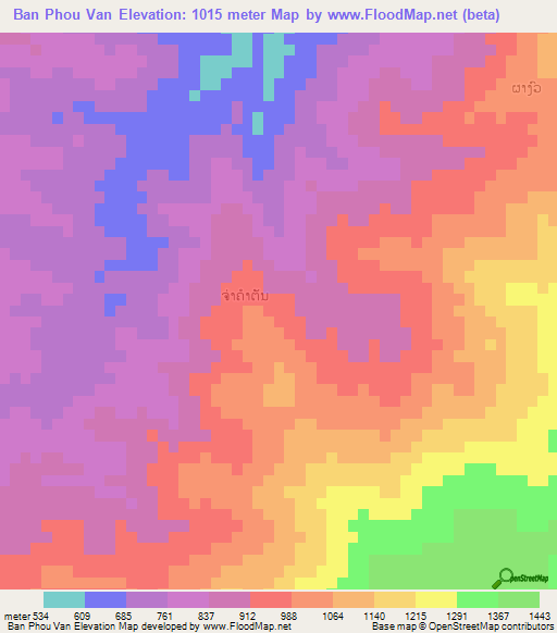 Ban Phou Van,Laos Elevation Map