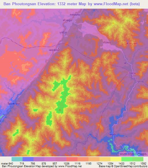 Ban Phoutongsan,Laos Elevation Map