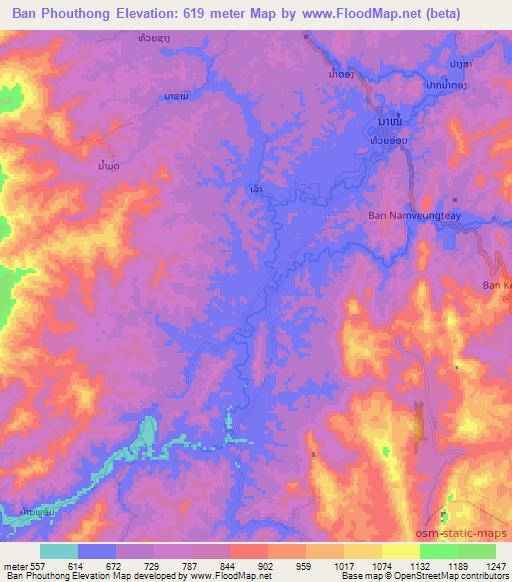 Ban Phouthong,Laos Elevation Map