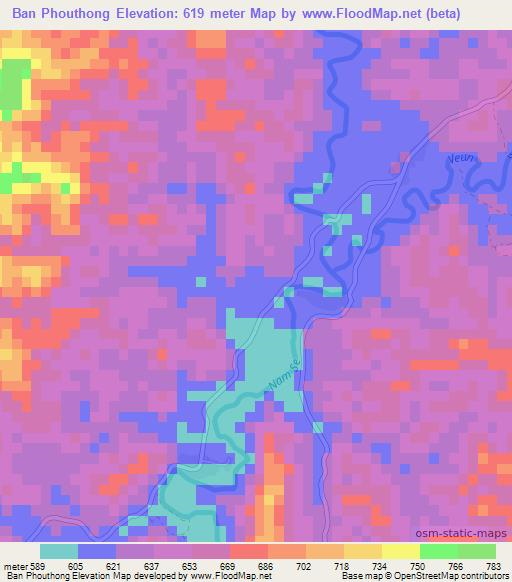 Ban Phouthong,Laos Elevation Map