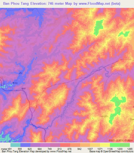 Ban Phou Tang,Laos Elevation Map