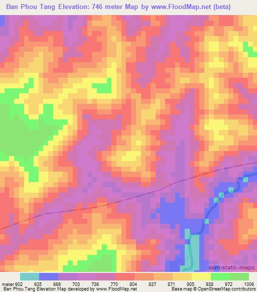 Ban Phou Tang,Laos Elevation Map