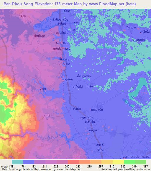 Ban Phou Song,Laos Elevation Map