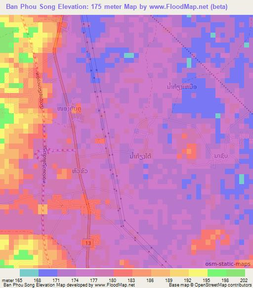 Ban Phou Song,Laos Elevation Map