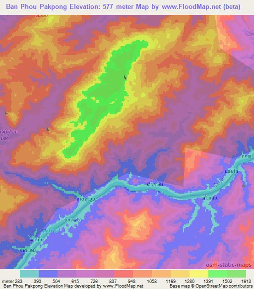 Ban Phou Pakpong,Laos Elevation Map