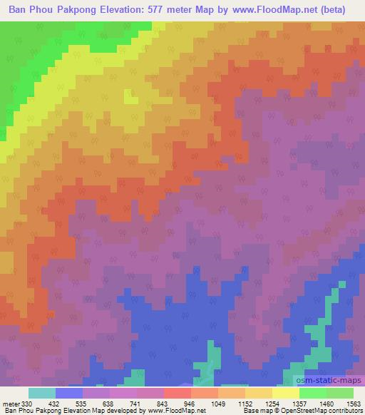 Ban Phou Pakpong,Laos Elevation Map