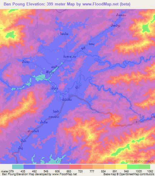 Ban Poung,Laos Elevation Map