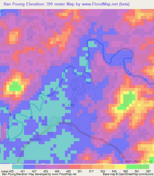 Ban Poung,Laos Elevation Map