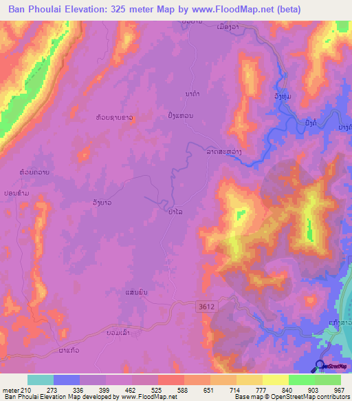 Ban Phoulai,Laos Elevation Map