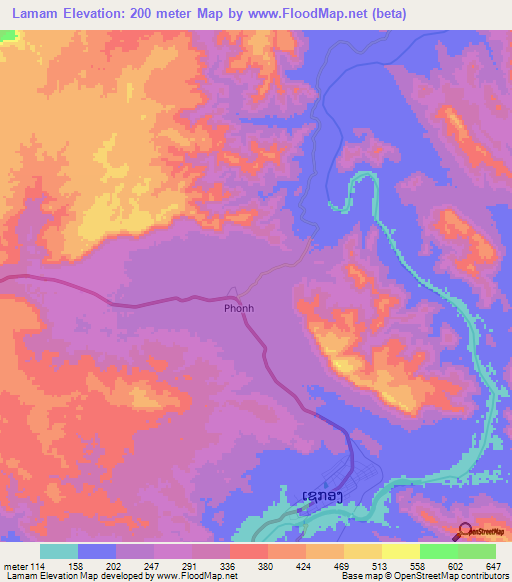 Lamam,Laos Elevation Map