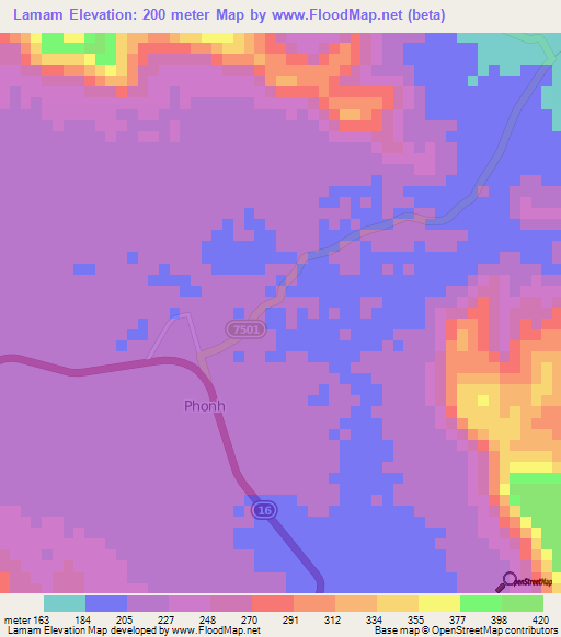 Lamam,Laos Elevation Map