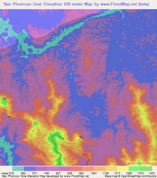 Ban Phomoun Gnai,Laos Elevation Map