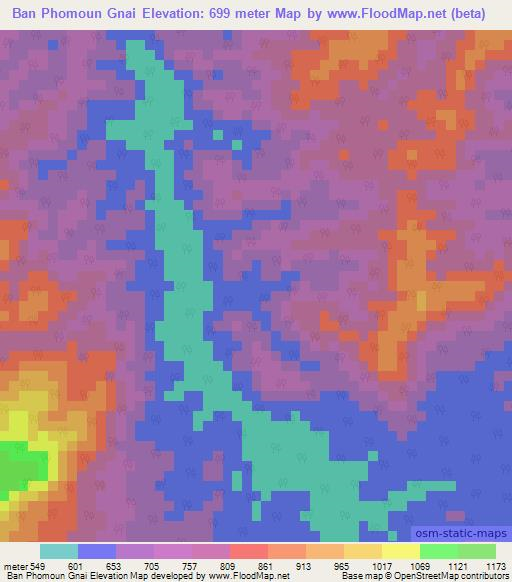 Ban Phomoun Gnai,Laos Elevation Map