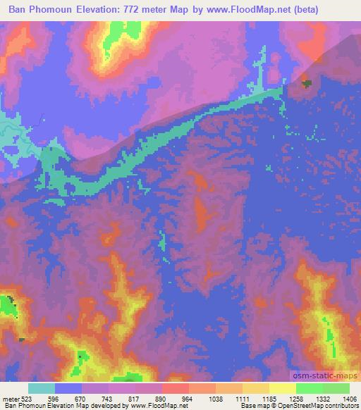 Ban Phomoun,Laos Elevation Map