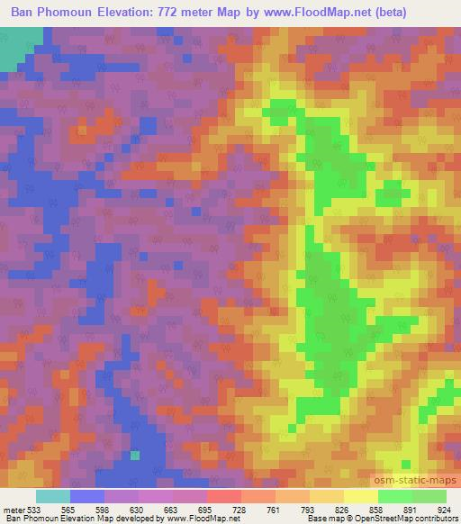 Ban Phomoun,Laos Elevation Map