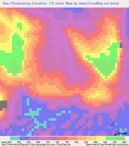 Ban Phokandong,Laos Elevation Map