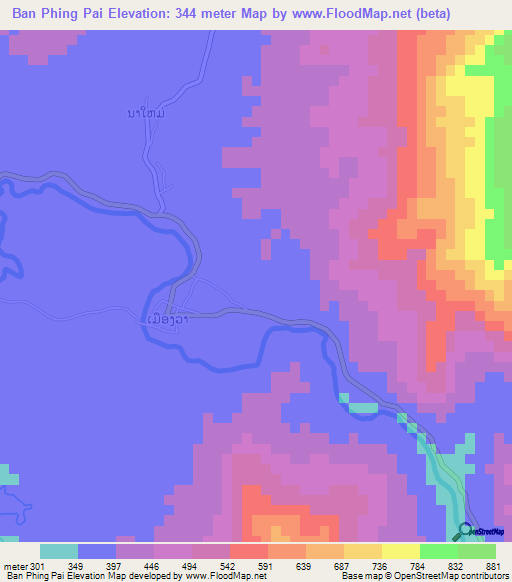 Ban Phing Pai,Laos Elevation Map