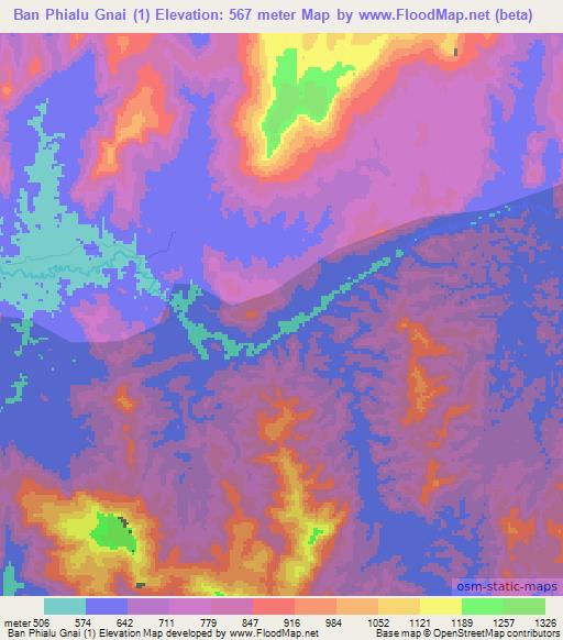 Ban Phialu Gnai (1),Laos Elevation Map