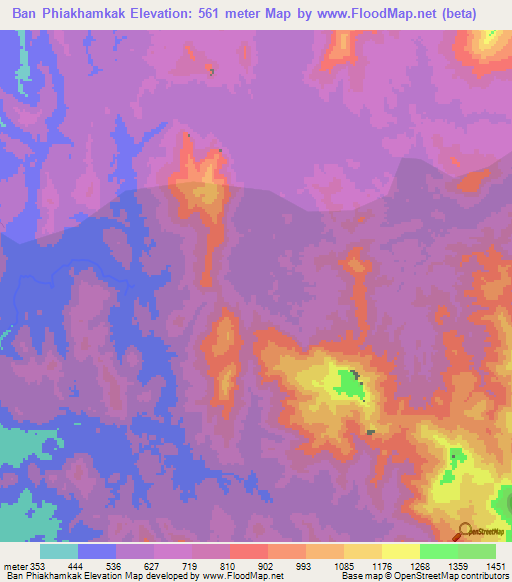 Ban Phiakhamkak,Laos Elevation Map