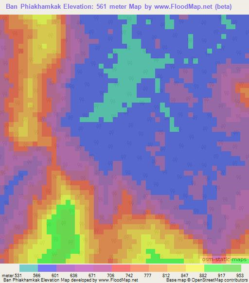 Ban Phiakhamkak,Laos Elevation Map