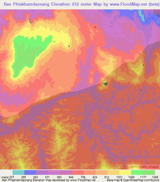 Ban Phiakhamdaonang,Laos Elevation Map