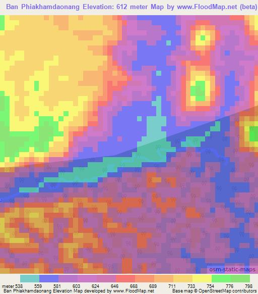 Ban Phiakhamdaonang,Laos Elevation Map