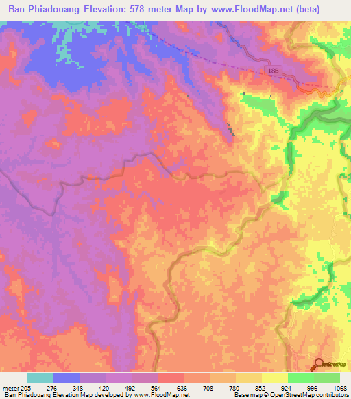 Ban Phiadouang,Laos Elevation Map