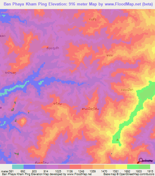 Ban Phaya Kham Ping,Laos Elevation Map