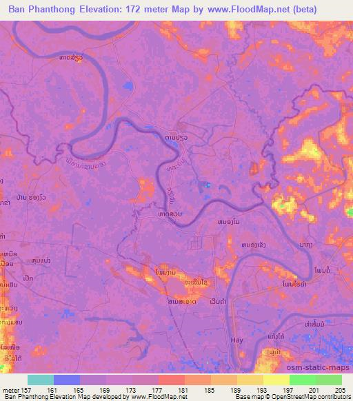 Ban Phanthong,Laos Elevation Map