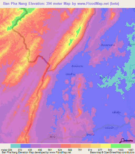 Ban Pha Nang,Laos Elevation Map