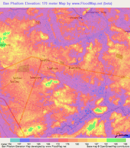 Ban Phailom,Laos Elevation Map