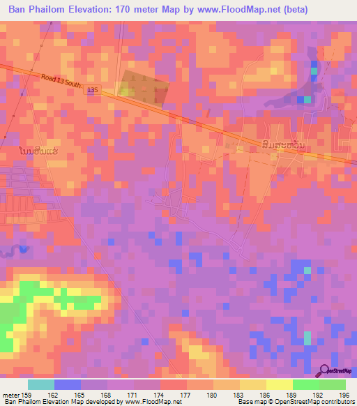 Ban Phailom,Laos Elevation Map