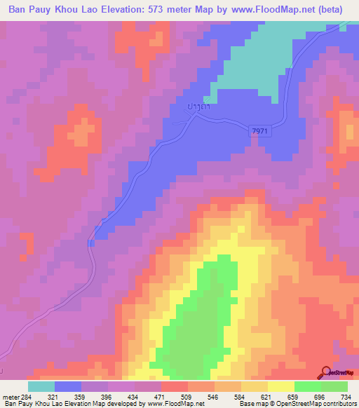 Ban Pauy Khou Lao,Laos Elevation Map