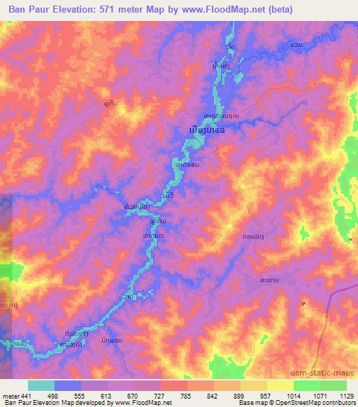 Ban Paur,Laos Elevation Map