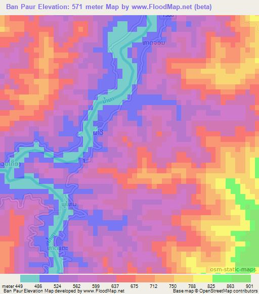 Ban Paur,Laos Elevation Map