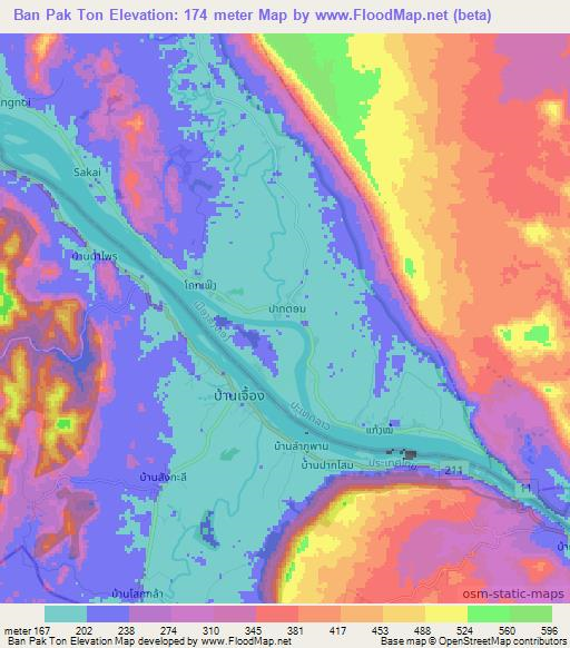 Ban Pak Ton,Laos Elevation Map