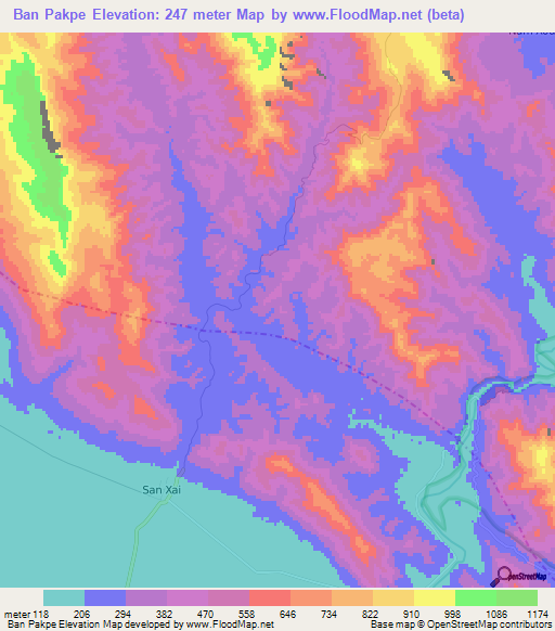 Ban Pakpe,Laos Elevation Map