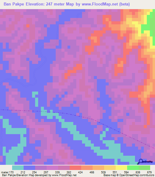 Ban Pakpe,Laos Elevation Map