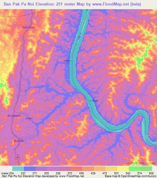 Ban Pak Pa Noi,Laos Elevation Map