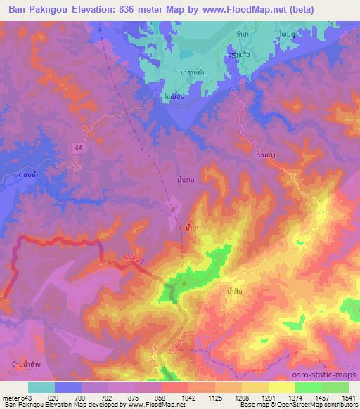 Ban Pakngou,Laos Elevation Map